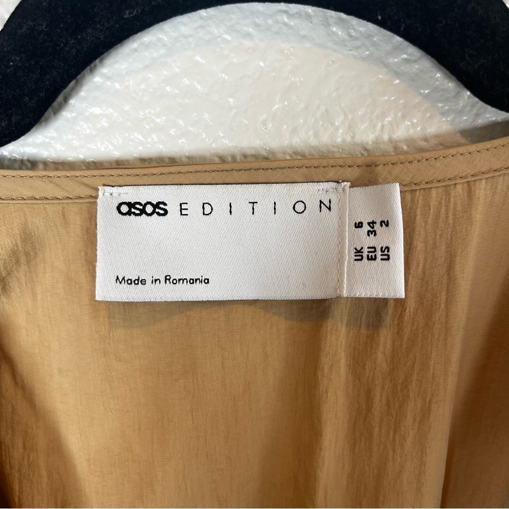 ASOS Edition Shirred-Waist Tiered Midi Dress Camel Women’s 2 - Picture 5 of 11